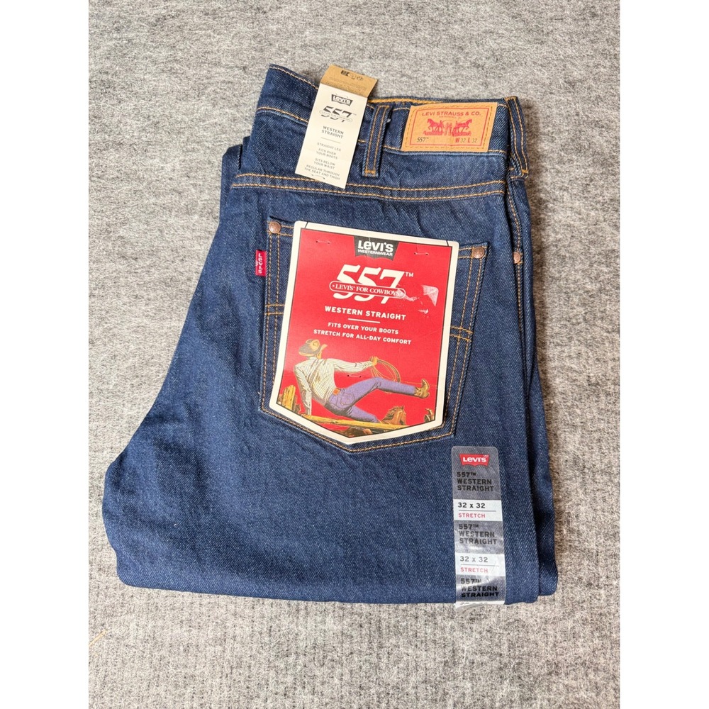 Levis 557 Western Straight Jeans Mens 32x32 Dark Wash Denim Stretch Cowboy Fit